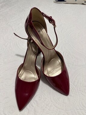Bandolino Burgundy Patent Pointed-Toe Ankle-Strap Pumps